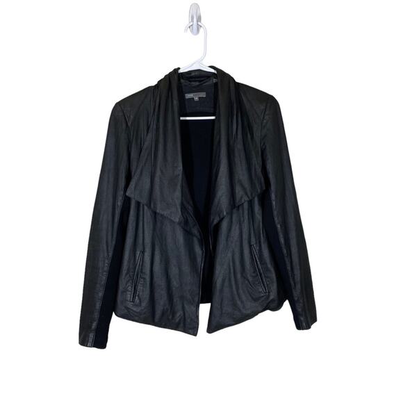 Vince Leather Drape Open Front Jacket Size XS - Picture 1 of 8